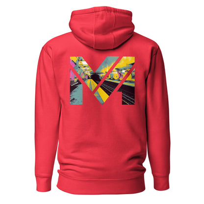 Hoodie LAST TRAIN MENTALITY rouge visuel coloré dos et logo noir face Mindset Ambition