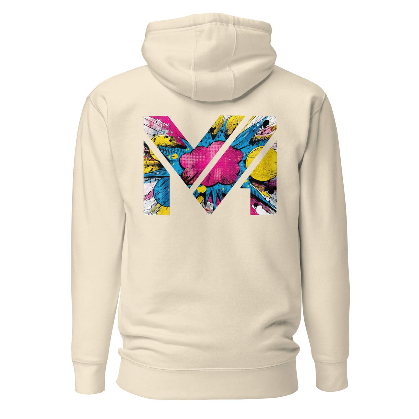Hoodie MAKE SOME NOISE beige visuel coloré dos et logo noir face Mindset Ambition