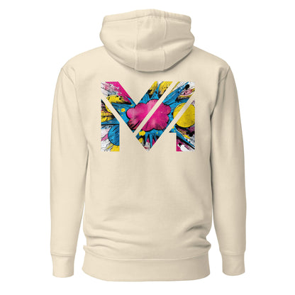 Hoodie MAKE SOME NOISE beige visuel coloré dos et logo noir face Mindset Ambition