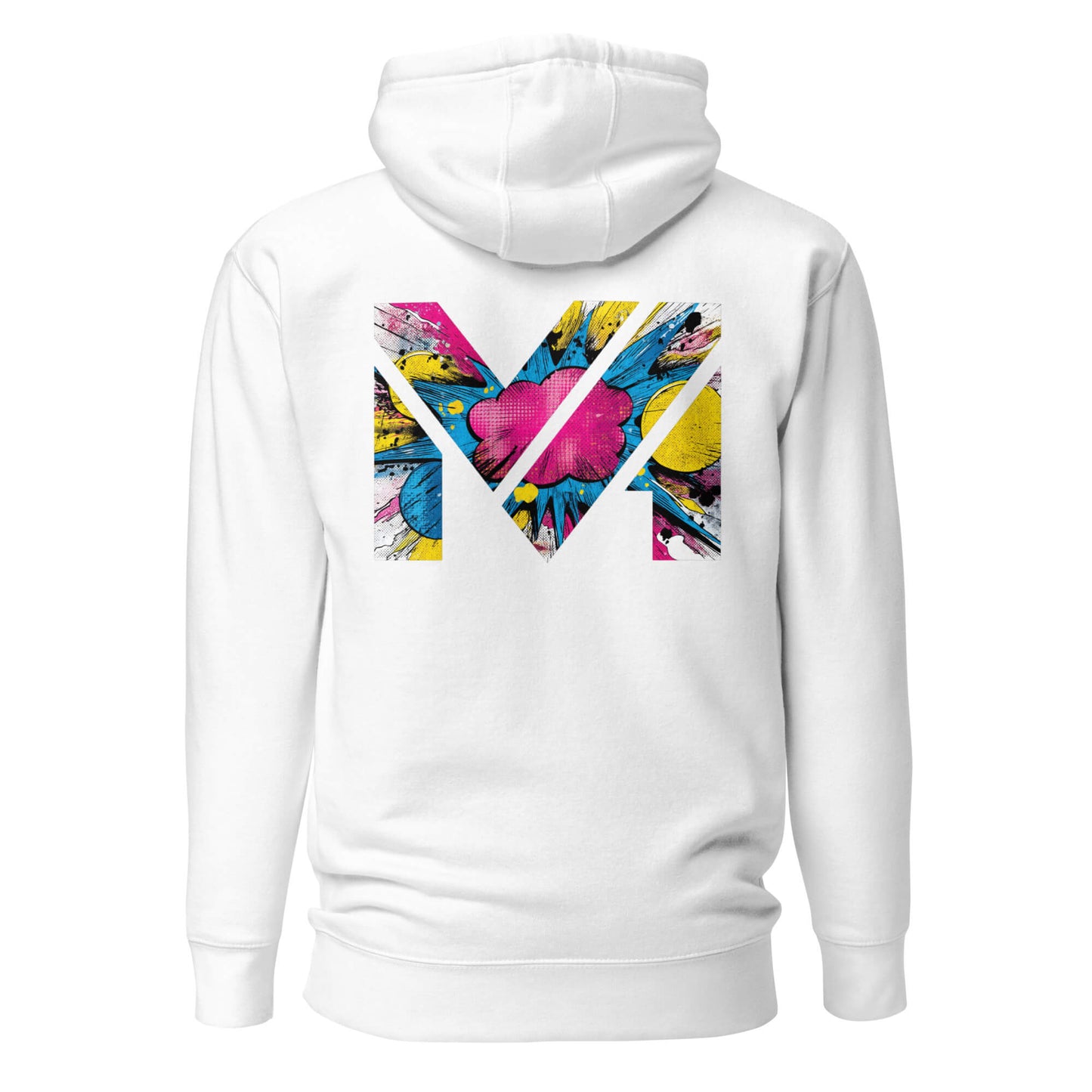 Hoodie MAKE SOME NOISE blanc visuel coloré dos et logo noir face Mindset Ambition