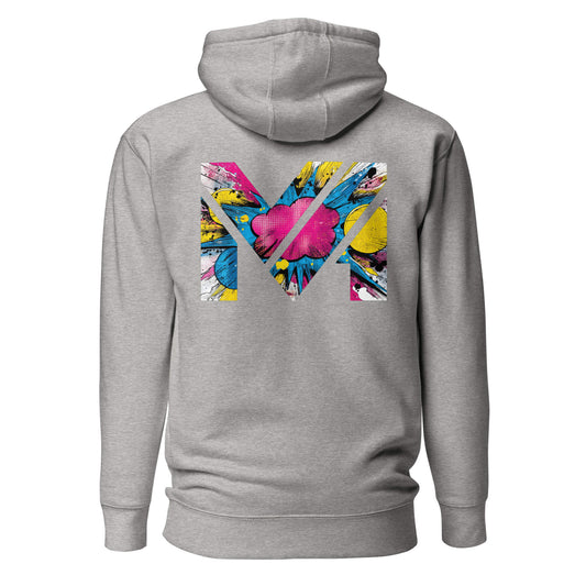 Hoodie MAKE SOME NOISE gris chiné visuel coloré dos et logo noir face Mindset Ambition