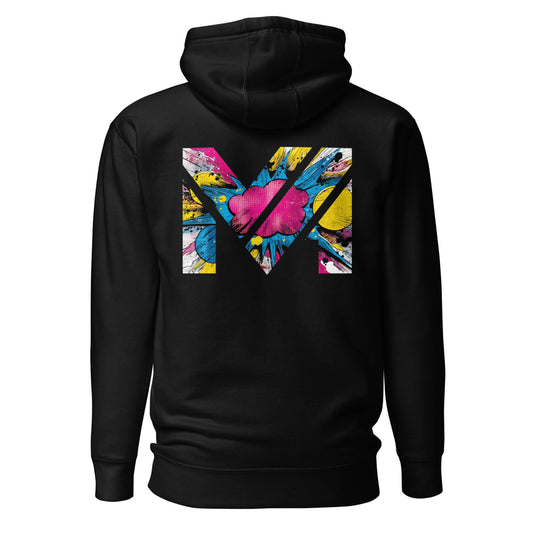 Hoodie MAKE SOME NOISE noir visuel coloré dos et logo blanc face Mindset Ambition