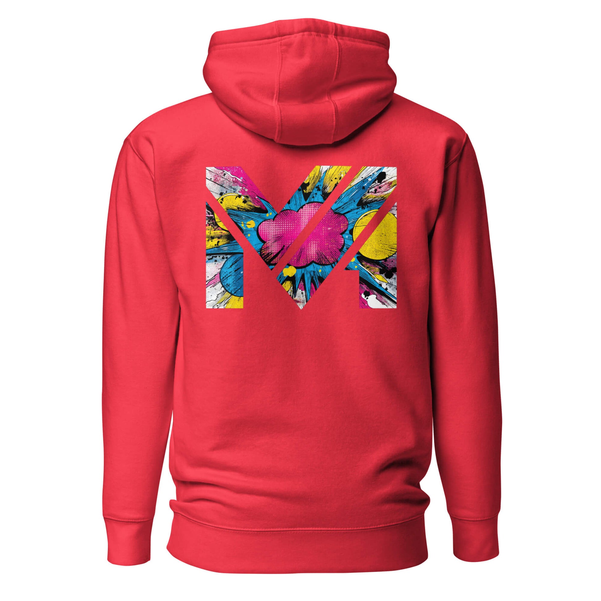 Hoodie MAKE SOME NOISE rouge visuel coloré dos et logo noir face Mindset Ambition