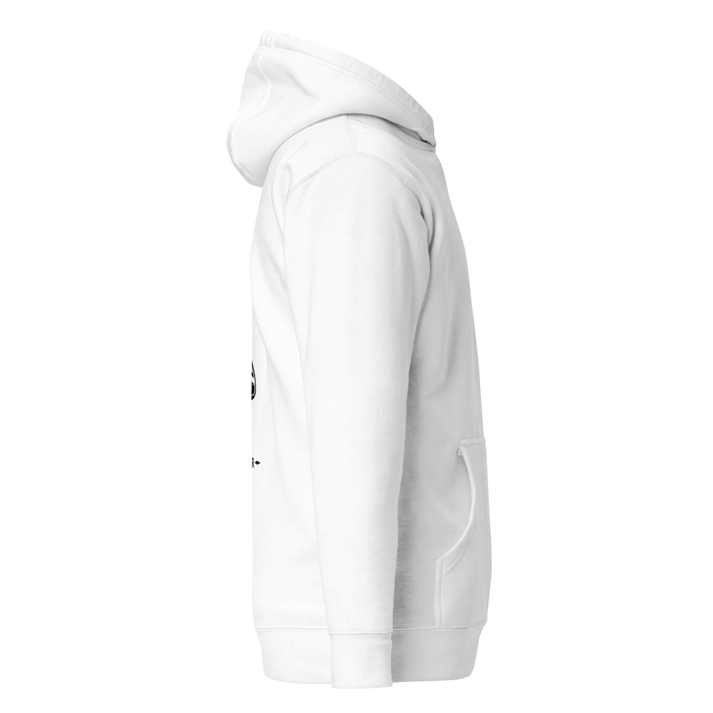 Hoodie Memento Audere Semper blanc profil droit logo noir et visuel noir Mindset Ambition