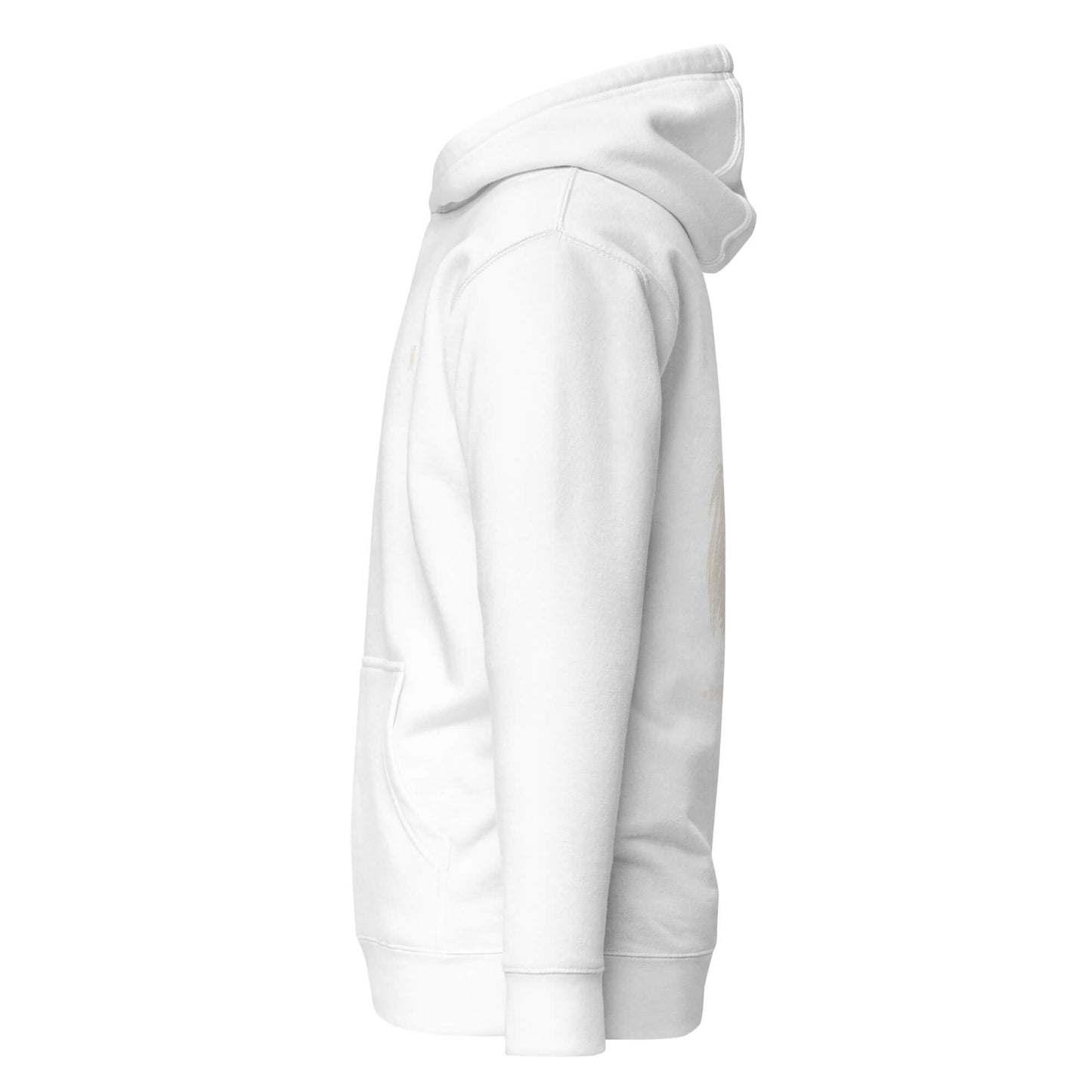 Hoodie Memento Audere Semper blanc profil gauche logo doré et visuel doré Mindset Ambition