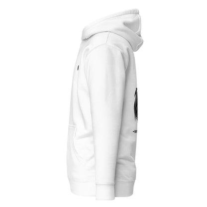 Hoodie Memento Audere Semper blanc profil gauche logo noir et visuel noir Mindset Ambition