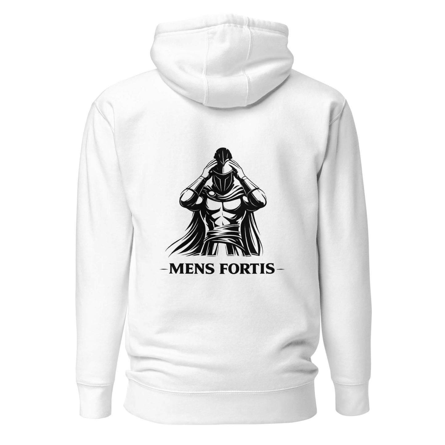 Hoodie Mens Fortis blanc visuel noir dos et logo noir face Mindset Ambition