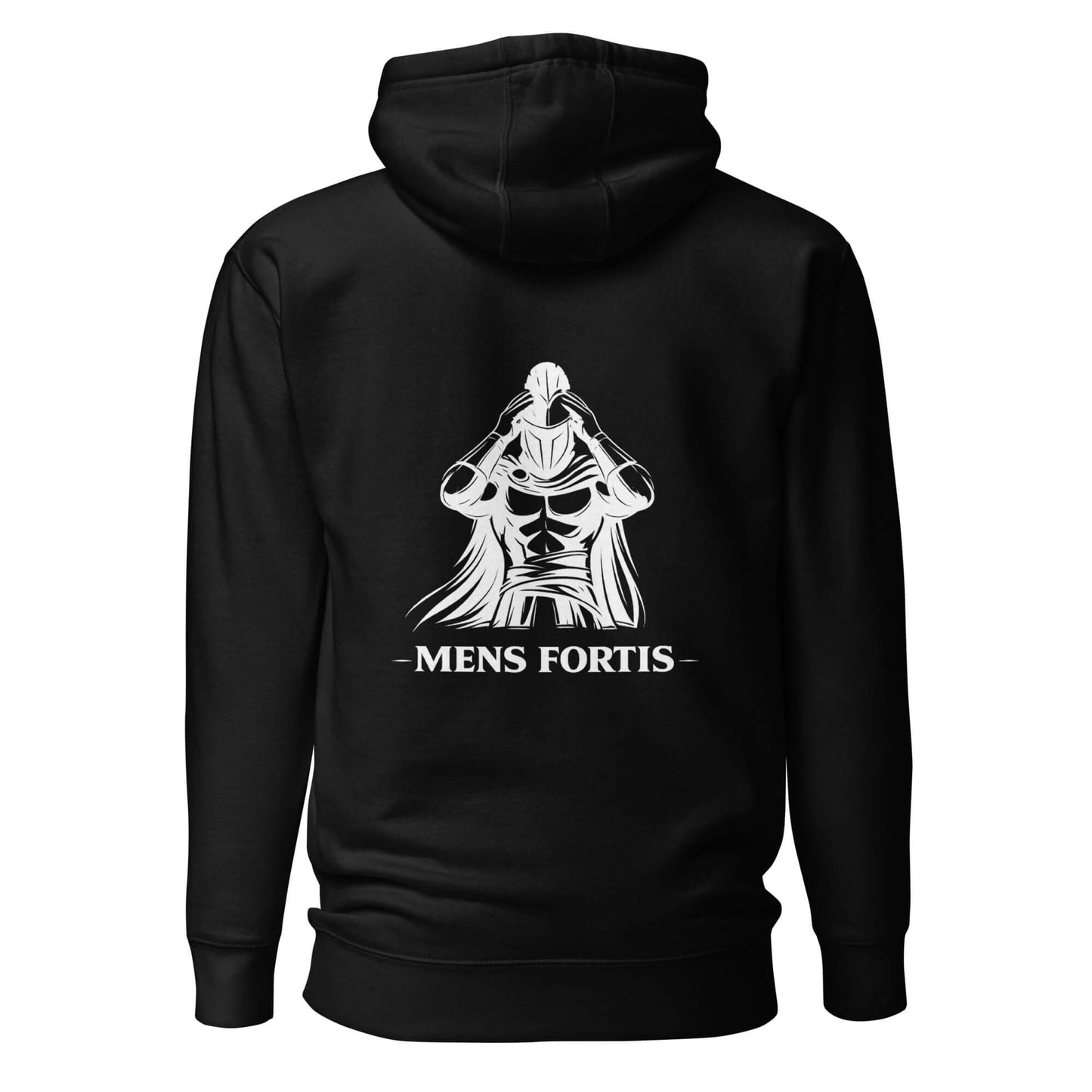 Hoodie Mens Fortis noir visuel blanc dos et logo blanc face Mindset Ambition