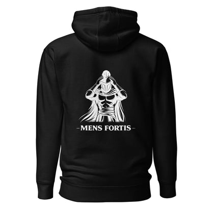 Hoodie Mens Fortis noir visuel blanc dos et logo blanc face Mindset Ambition