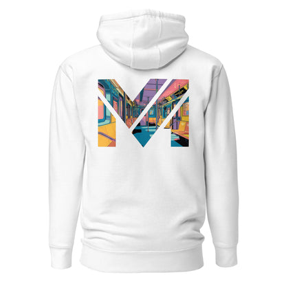 Hoodie MIND ON TRACK blanc visuel coloré dos et logo noir face Mindset Ambition