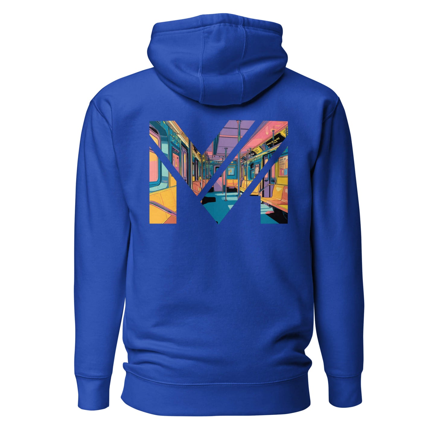 Hoodie MIND ON TRACK bleu roi visuel coloré dos et logo blanc face Mindset Ambition