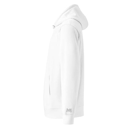Hoodie Mindset Ambition blanc profil gauche logo gris clair brodé sur le poignet gauche Mindset Ambition