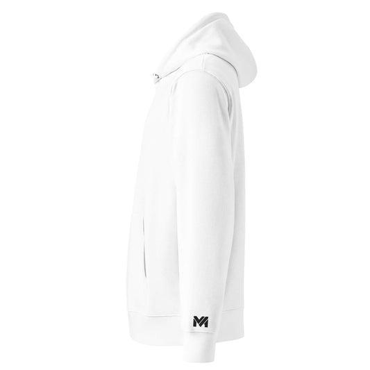 Hoodie Mindset Ambition blanc profil gauche logo noir brodé sur le poignet gauche Mindset Ambition