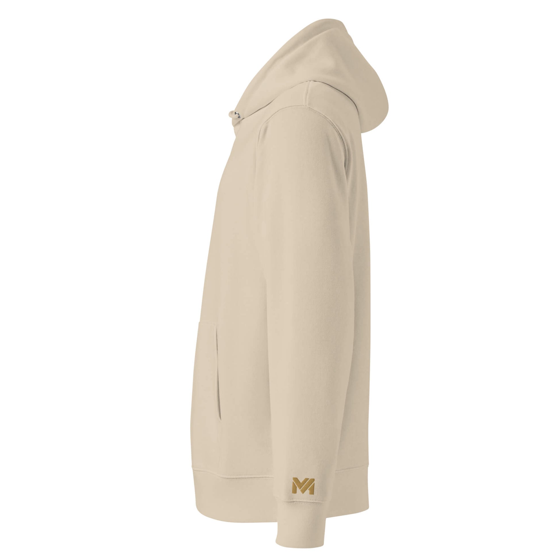 Hoodie Mindset Ambition sable profil gauche logo doré brodé sur le poignet gauche Mindset Ambition