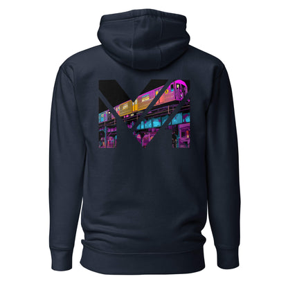 Hoodie NO DETOURS bleu marine visuel coloré dos et logo blanc face Mindset Ambition