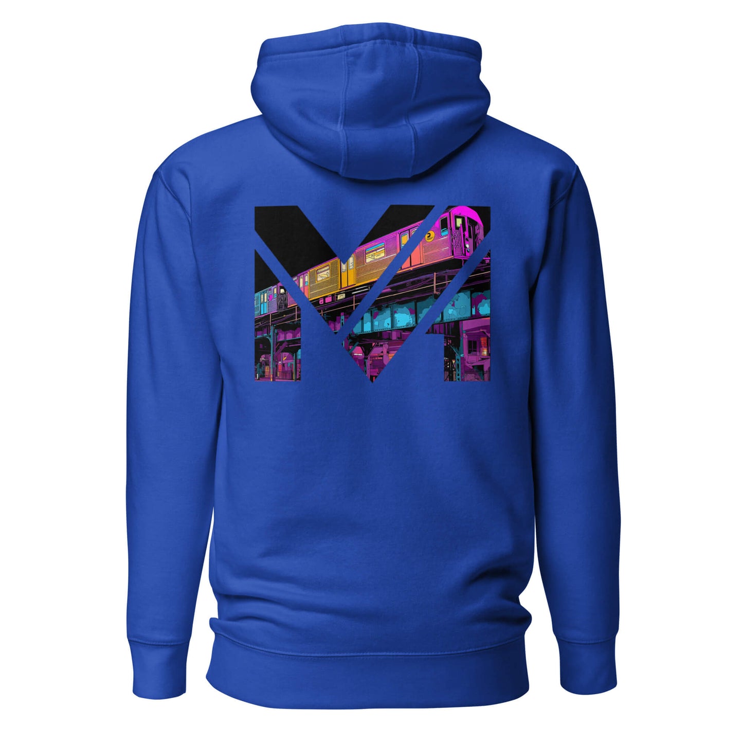 Hoodie NO DETOURS bleu roi visuel coloré dos et logo blanc face Mindset Ambition