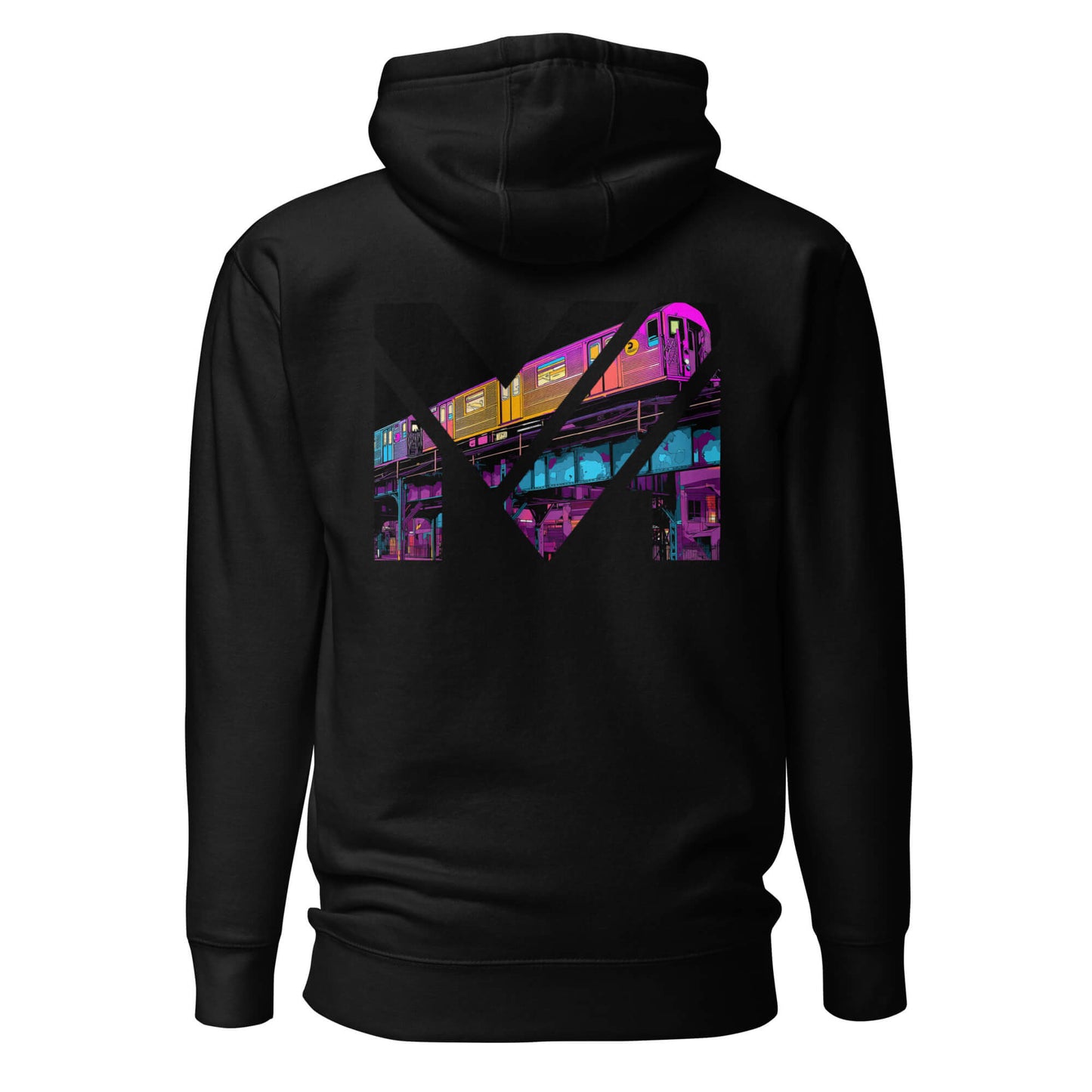 Hoodie NO DETOURS noir visuel coloré dos et logo blanc face Mindset Ambition