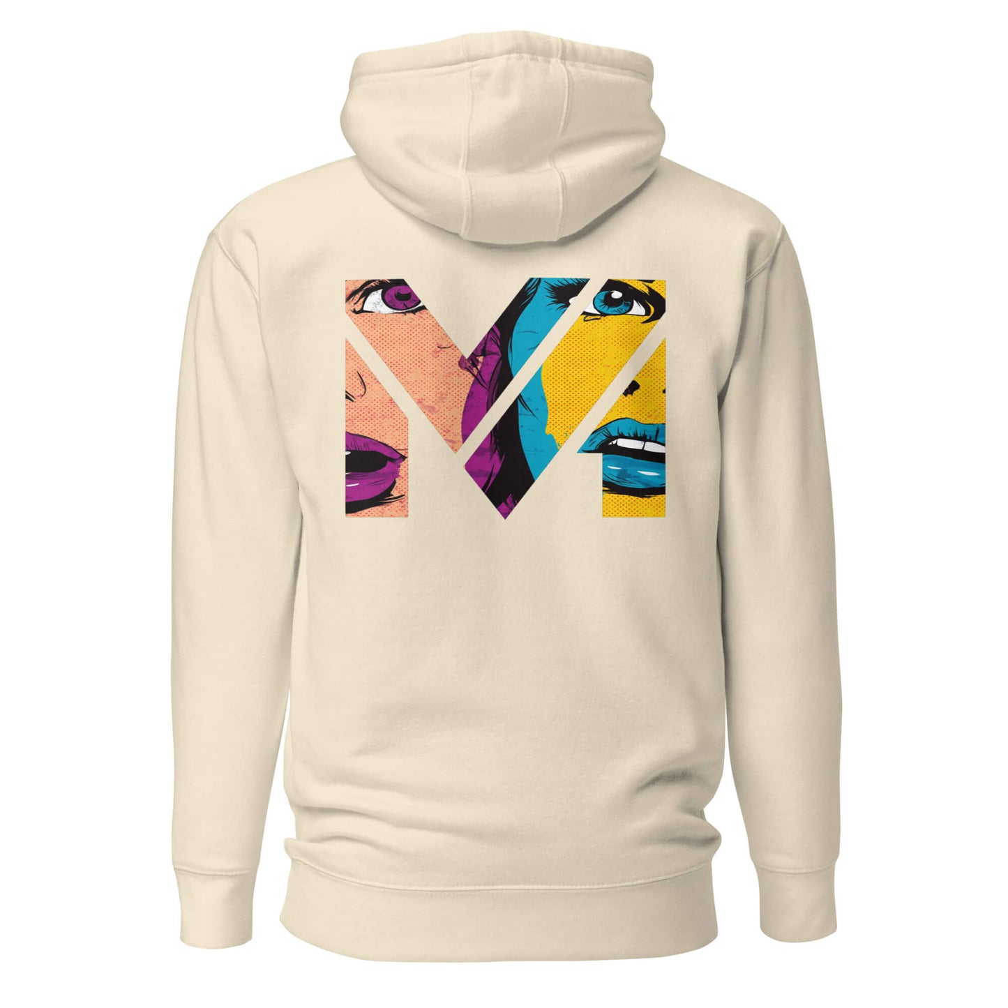 Hoodie NO FILTER beige visuel coloré dos et logo noir face Mindset Ambition