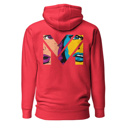 Hoodie NO FILTER rouge visuel coloré dos et logo noir face Mindset Ambition