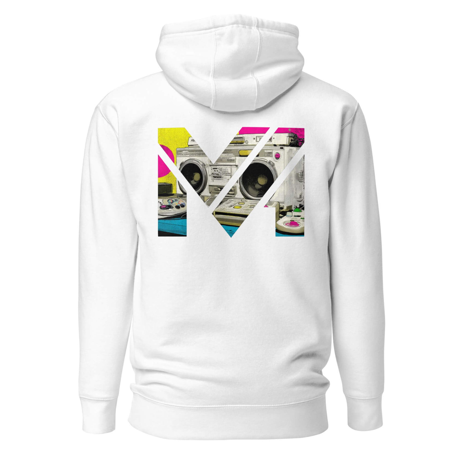 Hoodie OLD SCHOOL GRIND blanc visuel coloré dos et logo noir face Mindset Ambition