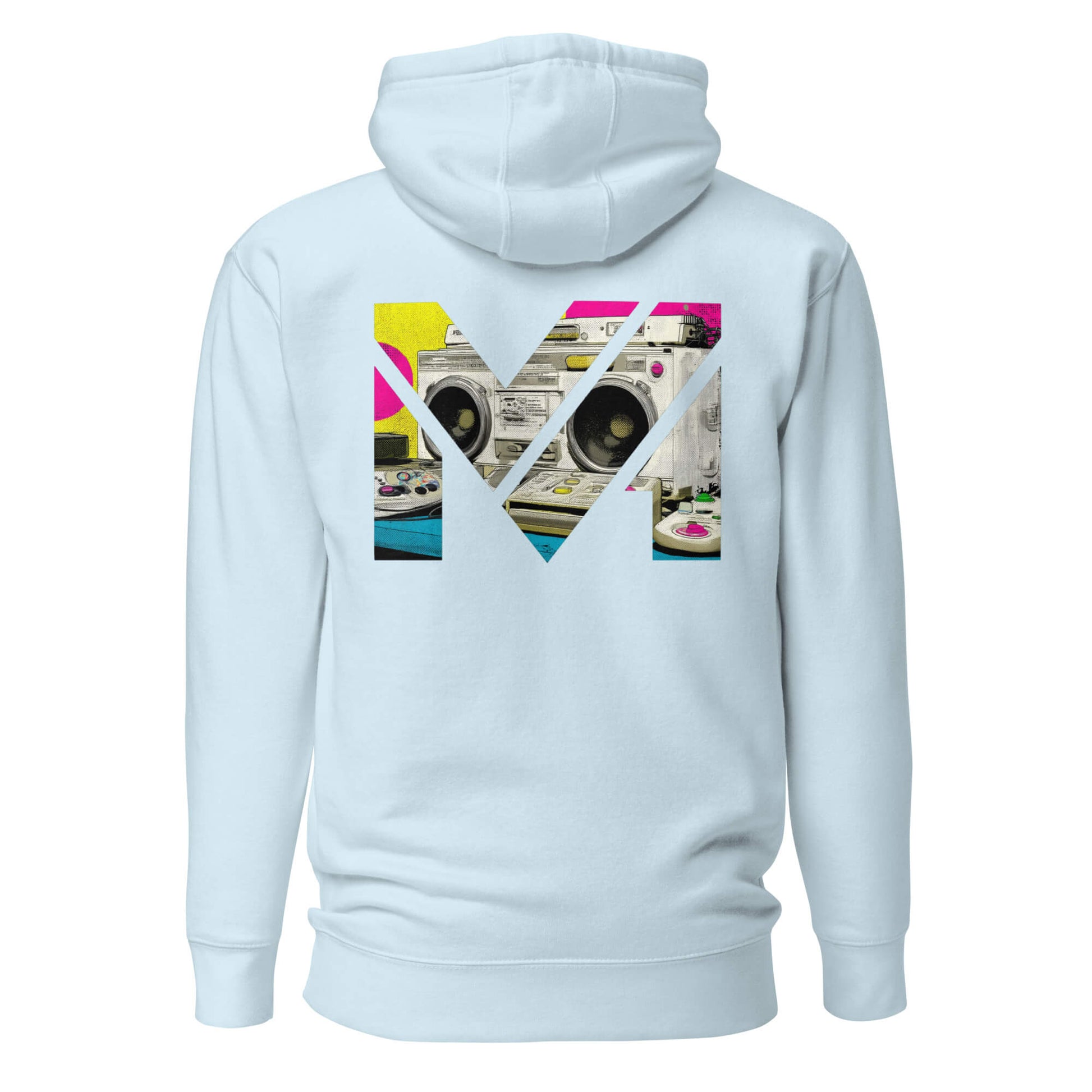 Hoodie OLD SCHOOL GRIND bleu ciel visuel coloré dos et logo noir face Mindset Ambition