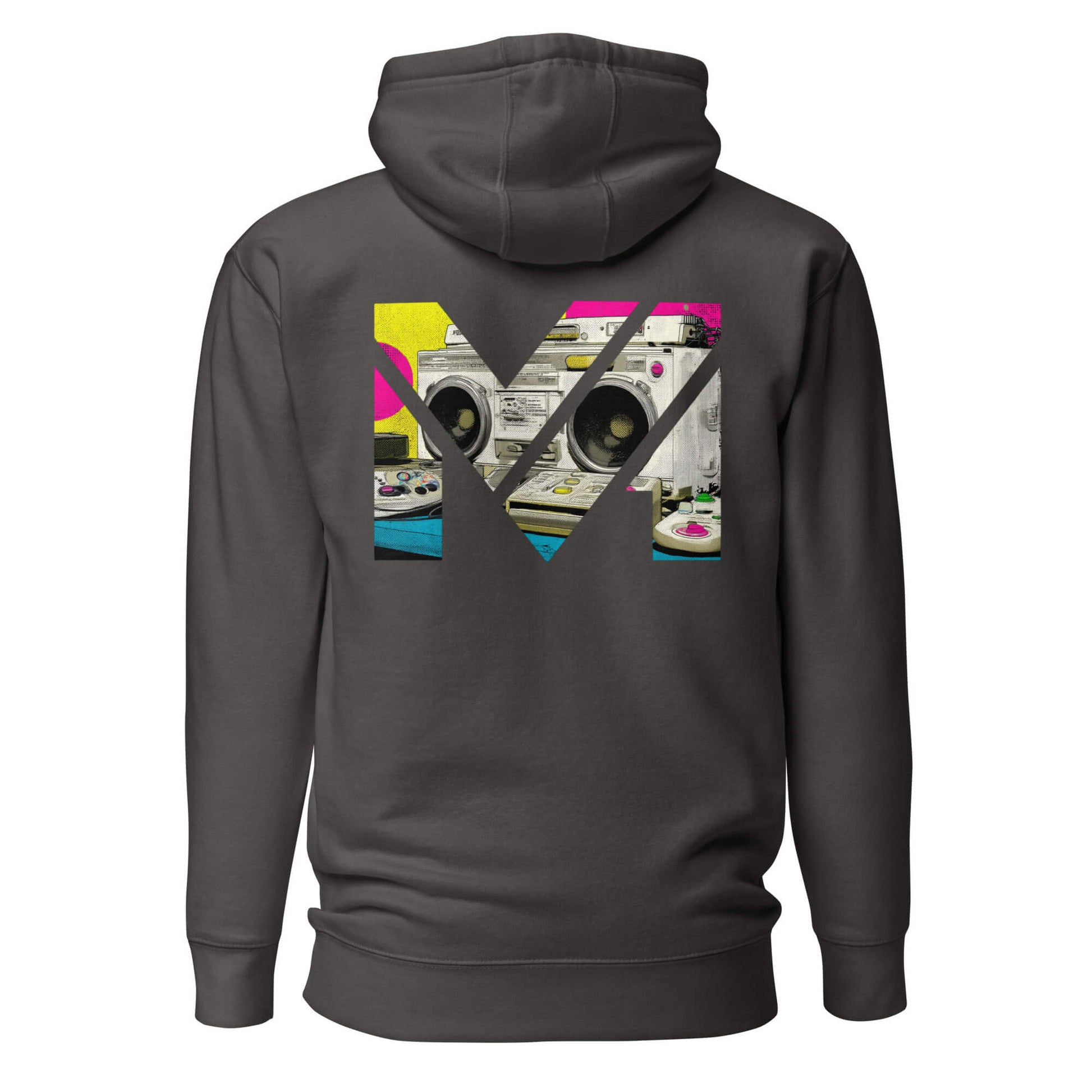Hoodie OLD SCHOOL GRIND gris anthracite visuel coloré dos et logo blanc face Mindset Ambition