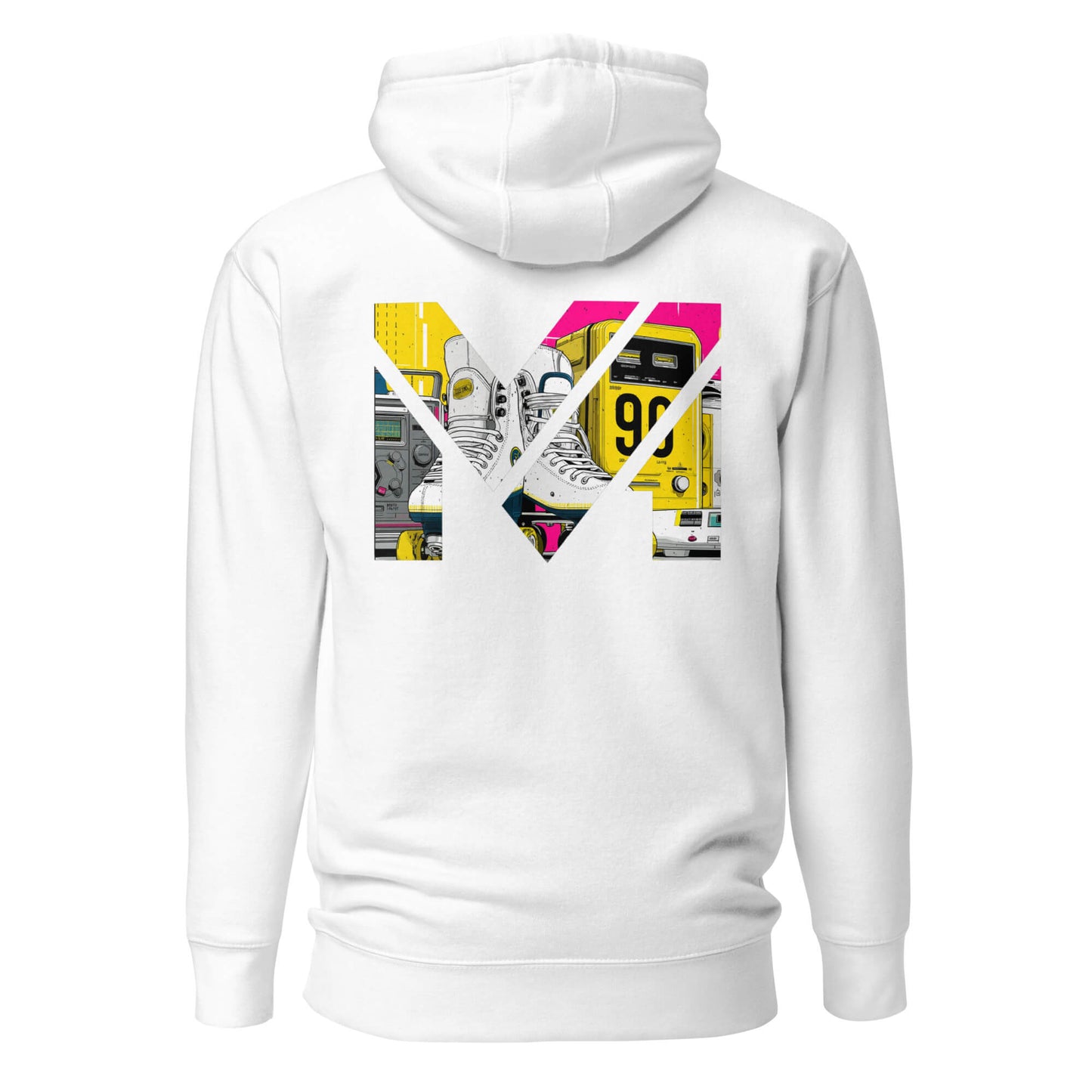Hoodie RAW IMPACT blanc visuel coloré dos et logo noir face Mindset Ambition