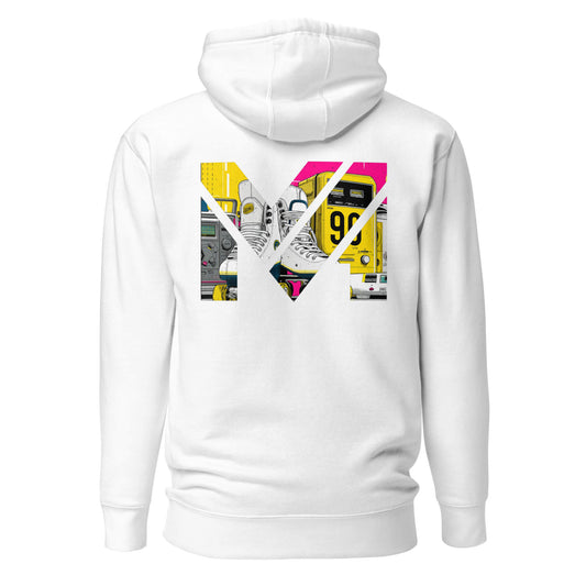 Hoodie RAW IMPACT blanc visuel coloré dos et logo noir face Mindset Ambition