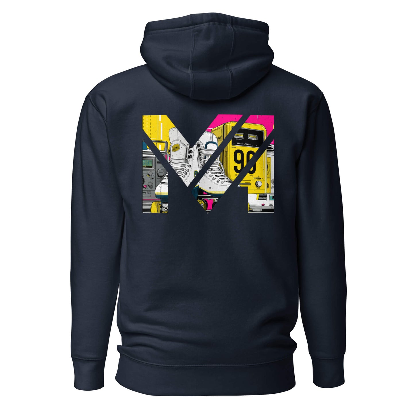 Hoodie RAW IMPACT bleu marine visuel coloré dos et logo blanc face Mindset Ambition