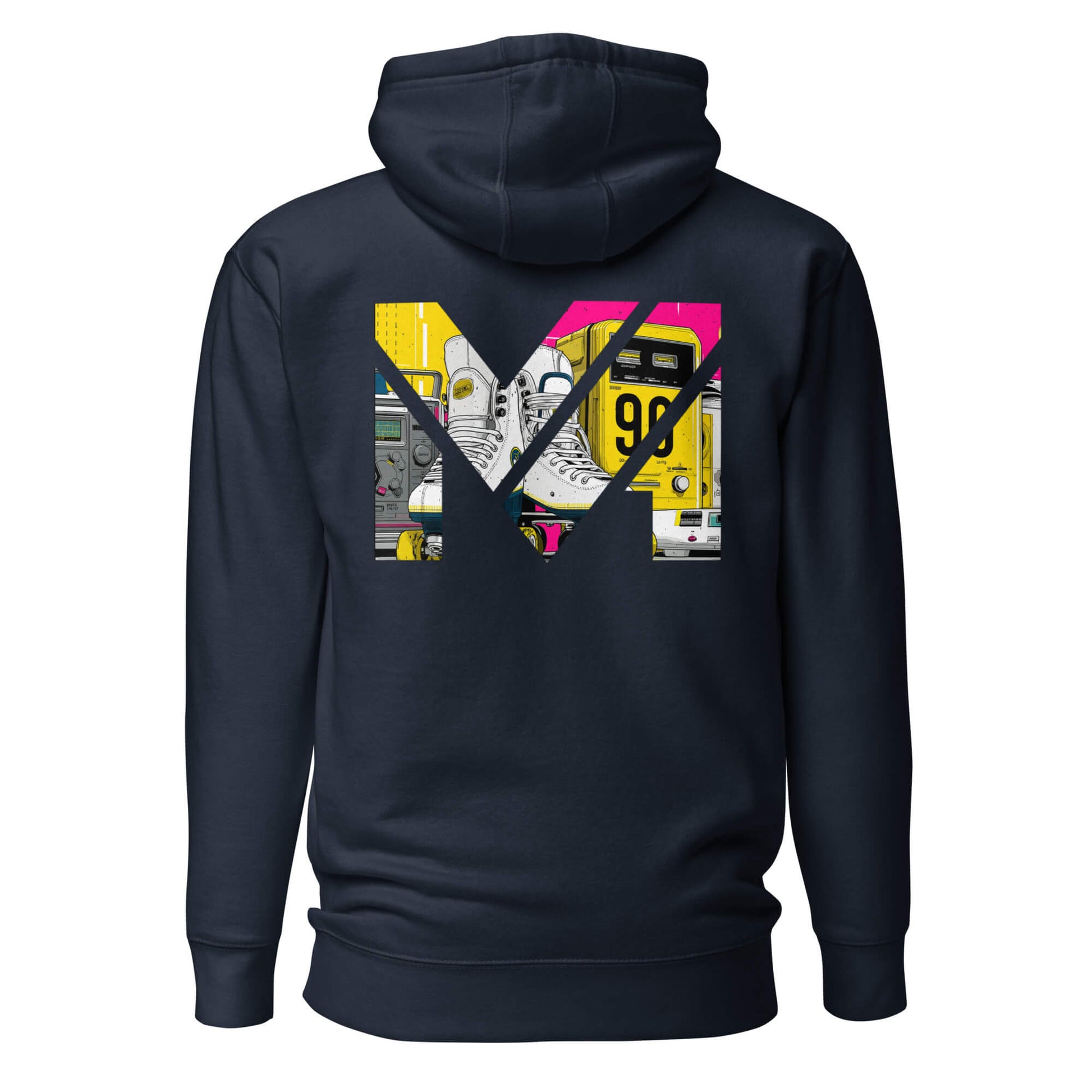 Hoodie RAW IMPACT bleu marine visuel coloré dos et logo blanc face Mindset Ambition