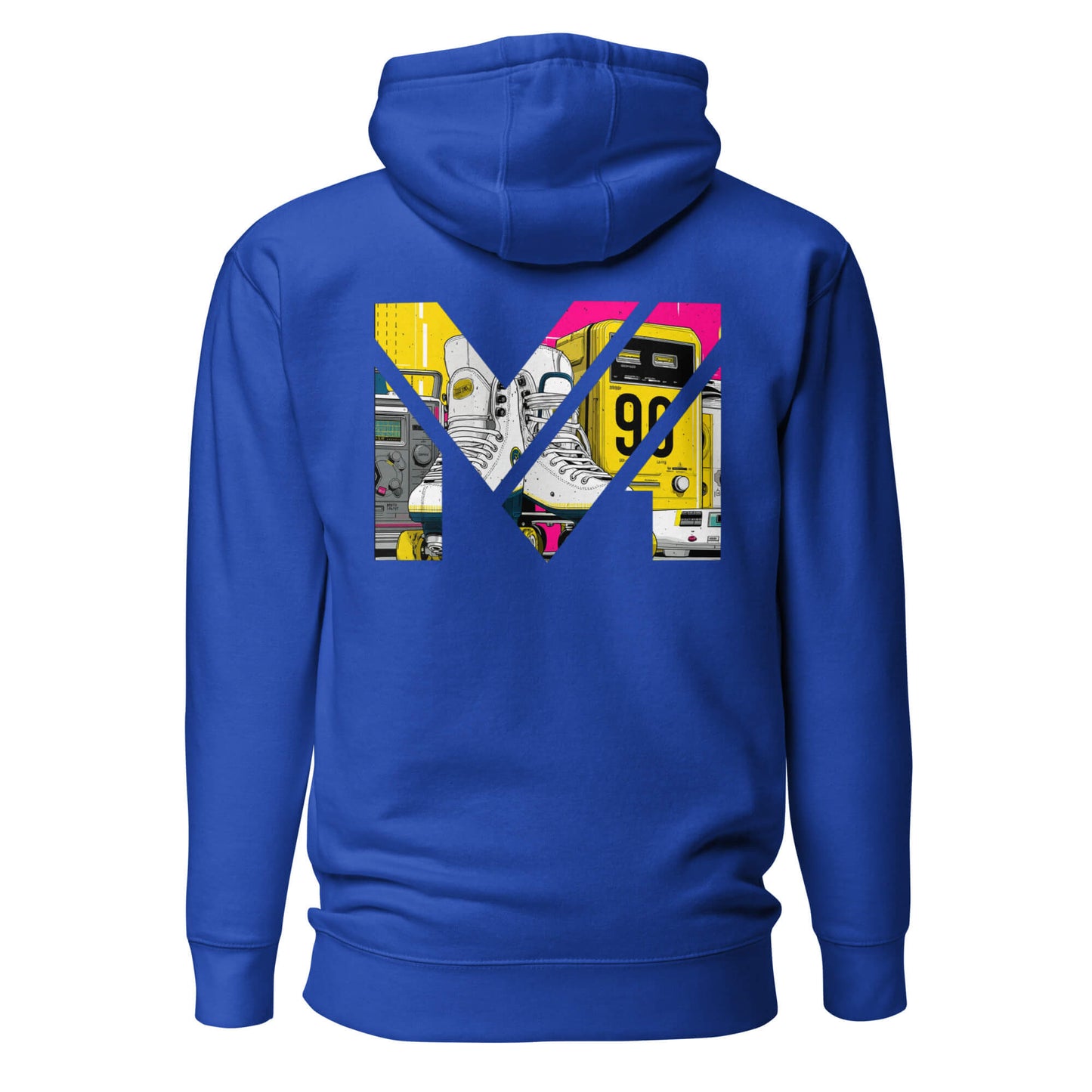 Hoodie RAW IMPACT bleu roi visuel coloré dos et logo blanc face Mindset Ambition