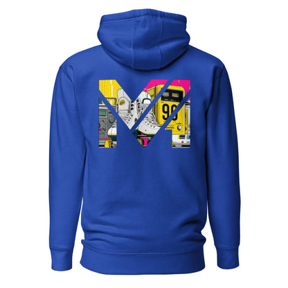Hoodie RAW IMPACT bleu roi visuel coloré dos et logo blanc face Mindset Ambition