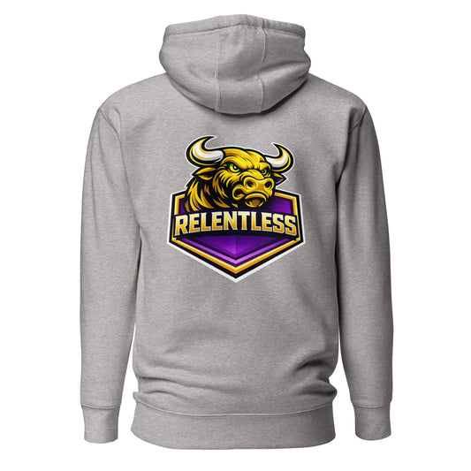 Hoodie RELENTLESS gris chiné visuel coloré dos et logo noir face Mindset Ambition