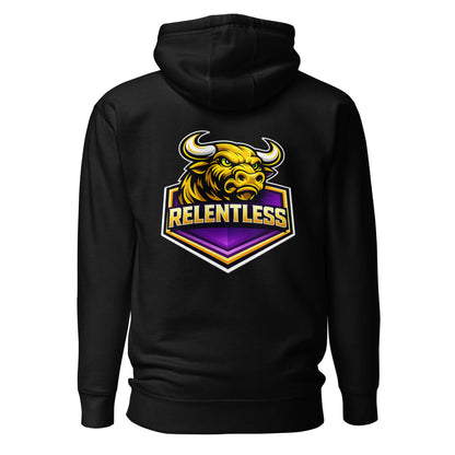 Hoodie RELENTLESS noir visuel coloré dos et logo blanc face Mindset Ambition