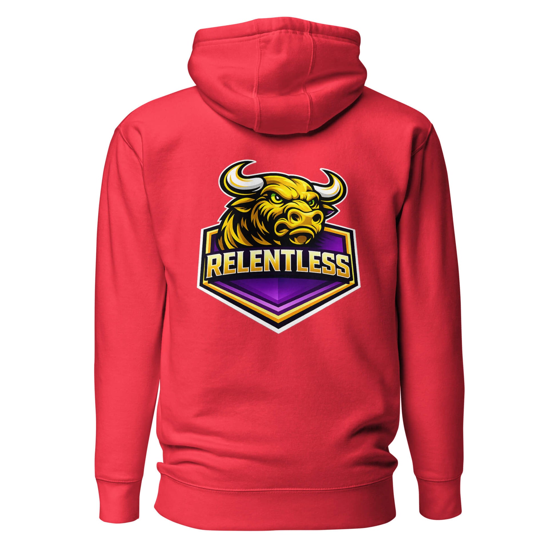 Hoodie RELENTLESS rouge visuel coloré dos et logo noir face Mindset Ambition