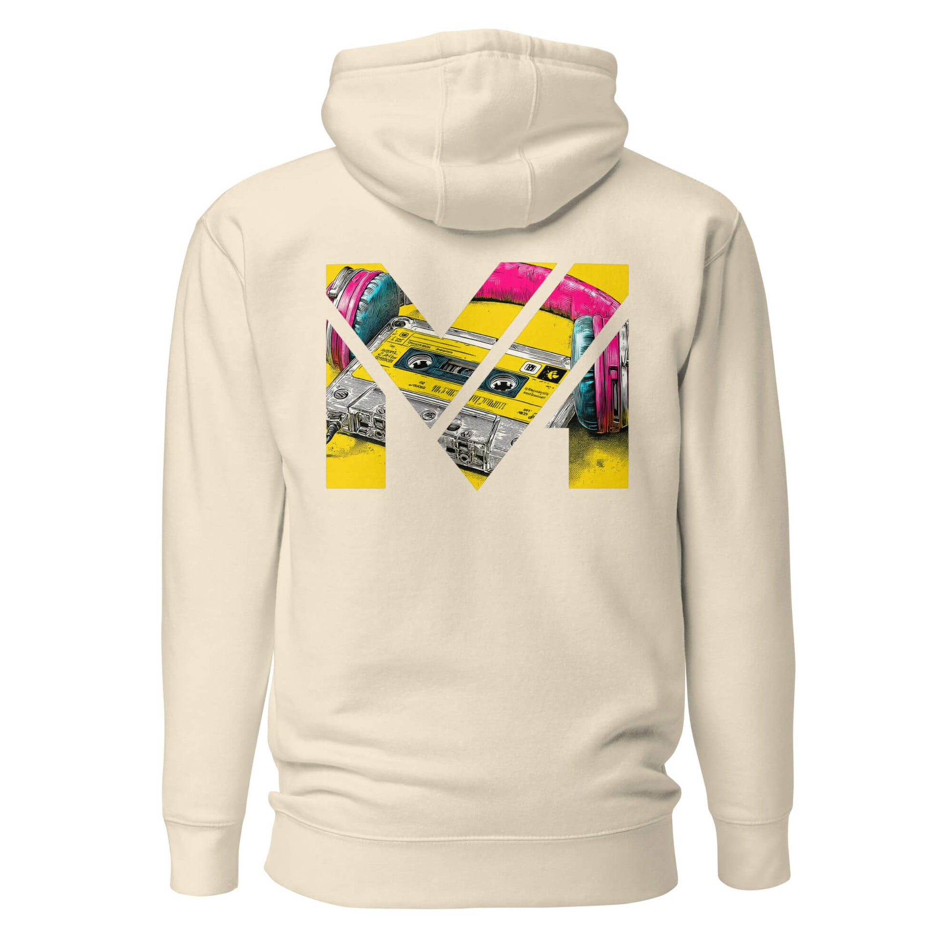 Hoodie REWIND. RESET. RISE. beige visuel coloré dos et logo noir face Mindset Ambition