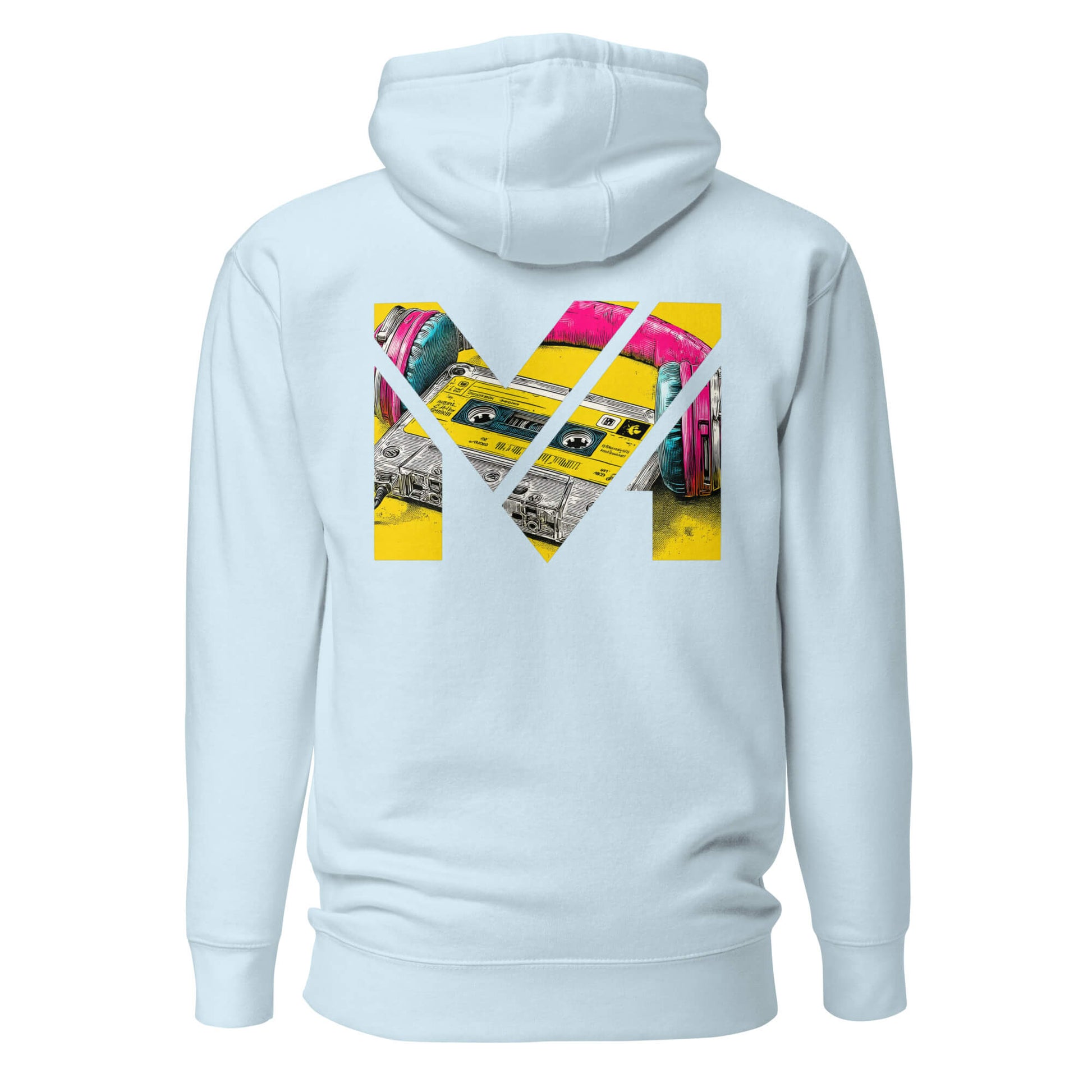 Hoodie REWIND. RESET. RISE. bleu ciel visuel coloré dos et logo noir face Mindset Ambition