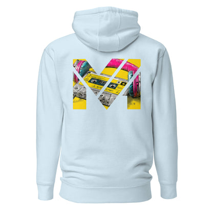 Hoodie REWIND. RESET. RISE. bleu ciel visuel coloré dos et logo noir face Mindset Ambition