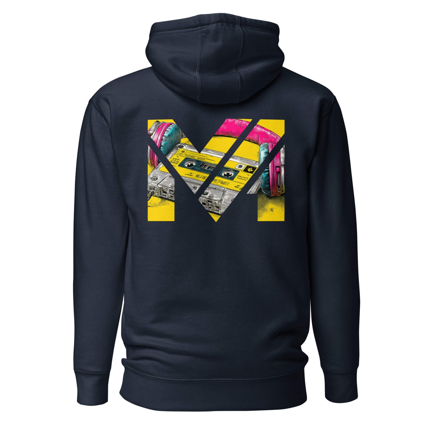 Hoodie REWIND. RESET. RISE. bleu marine visuel coloré dos et logo blanc face Mindset Ambition