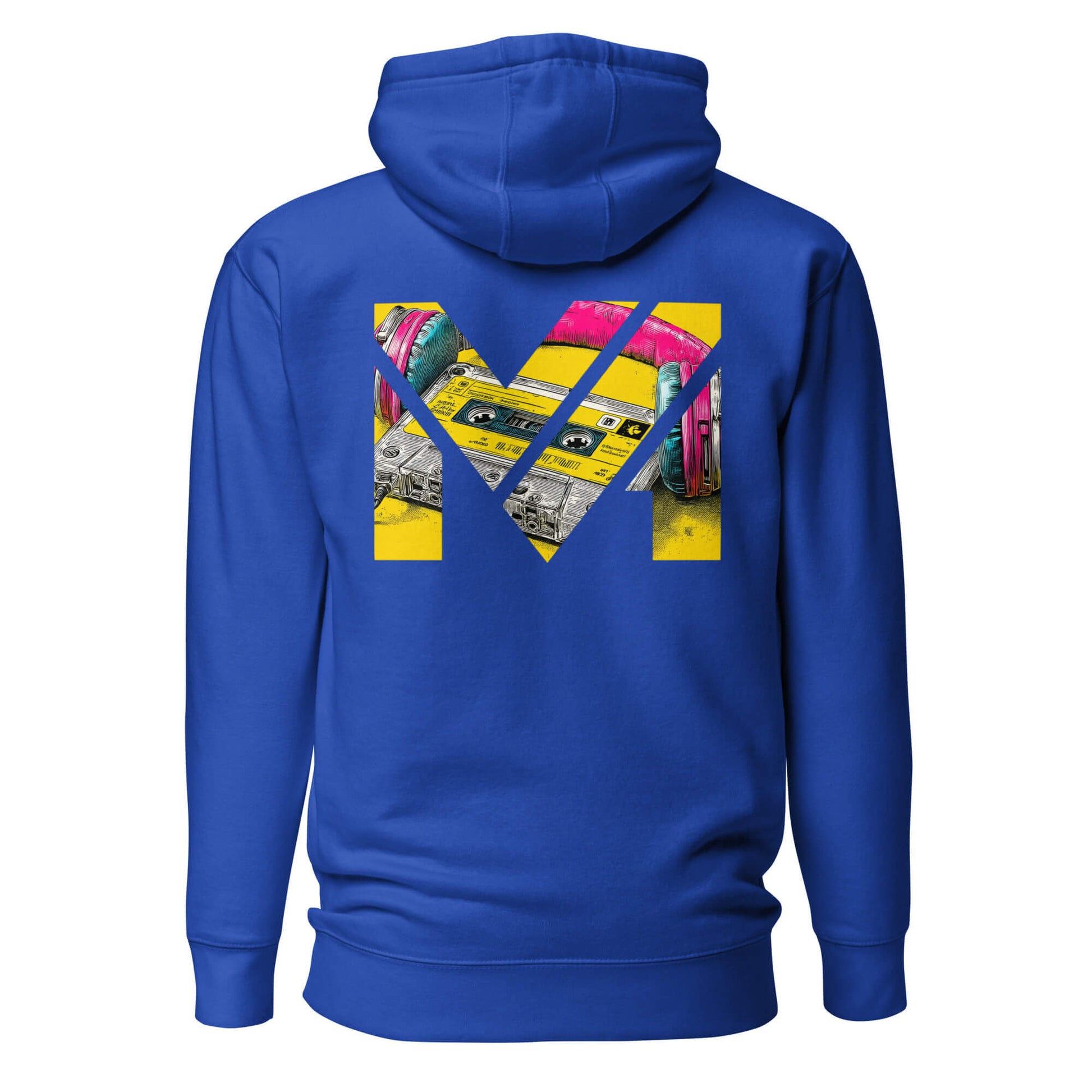 Hoodie REWIND. RESET. RISE. bleu roi visuel coloré dos et logo blanc face Mindset Ambition