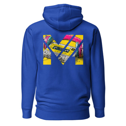 Hoodie REWIND. RESET. RISE. bleu roi visuel coloré dos et logo blanc face Mindset Ambition
