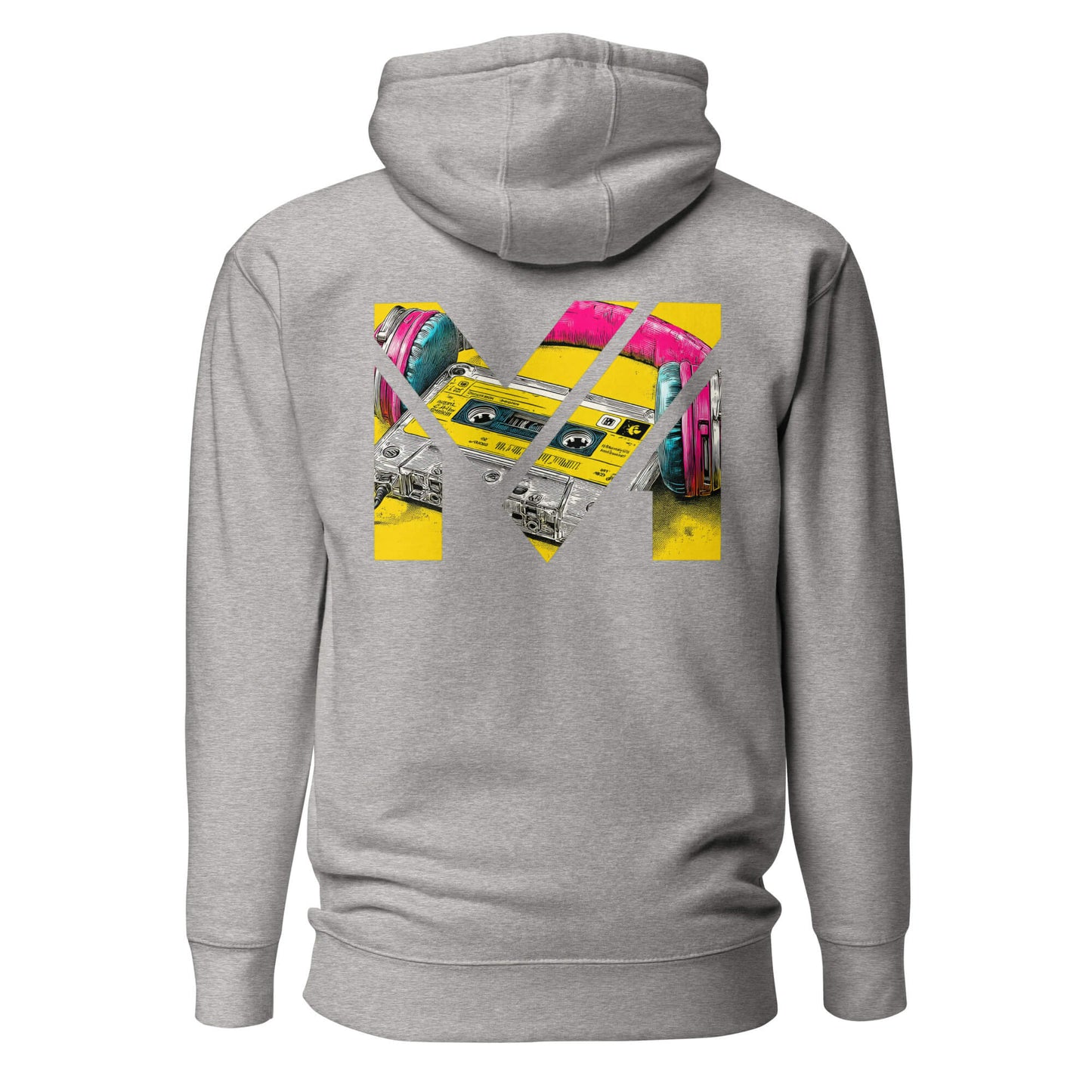 Hoodie REWIND. RESET. RISE. gris chiné visuel coloré dos et logo noir face Mindset Ambition