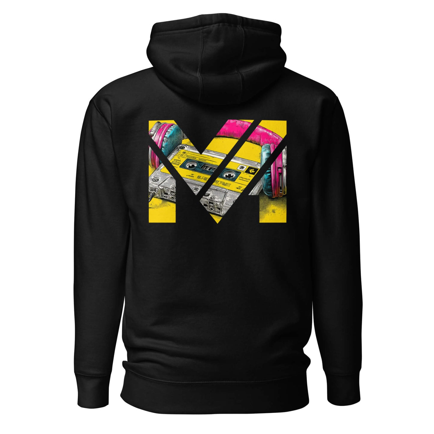 Hoodie REWIND. RESET. RISE. noir visuel coloré dos et logo blanc face Mindset Ambition