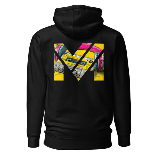 Hoodie REWIND. RESET. RISE. noir visuel coloré dos et logo blanc face Mindset Ambition