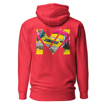 Hoodie REWIND. RESET. RISE. rouge visuel coloré dos et logo noir face Mindset Ambition