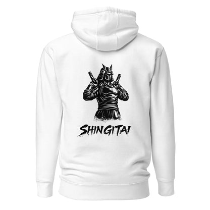 Hoodie Shingitai blanc visuel noir dos et logo noir face Mindset Ambition
