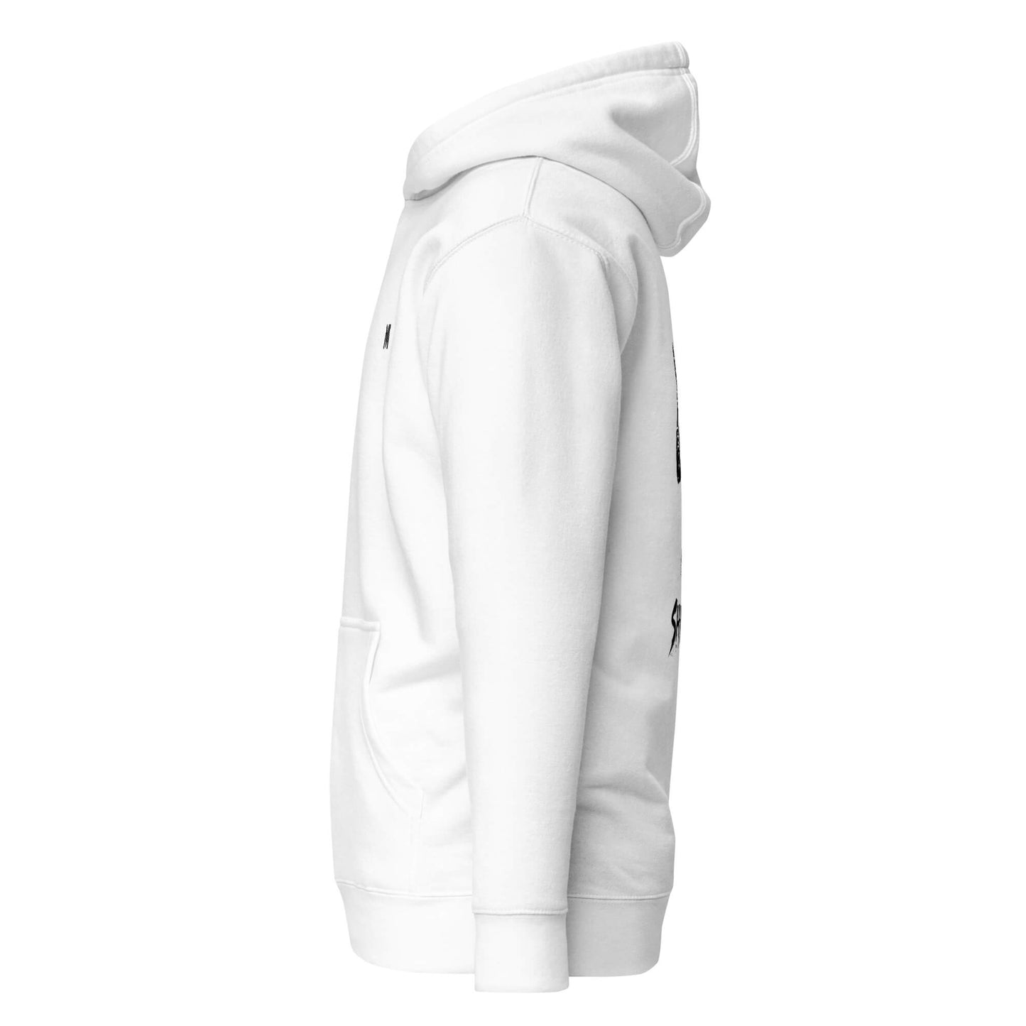 Hoodie Shingitai blanc profil gauche logo noir et visuel noir Mindset Ambition