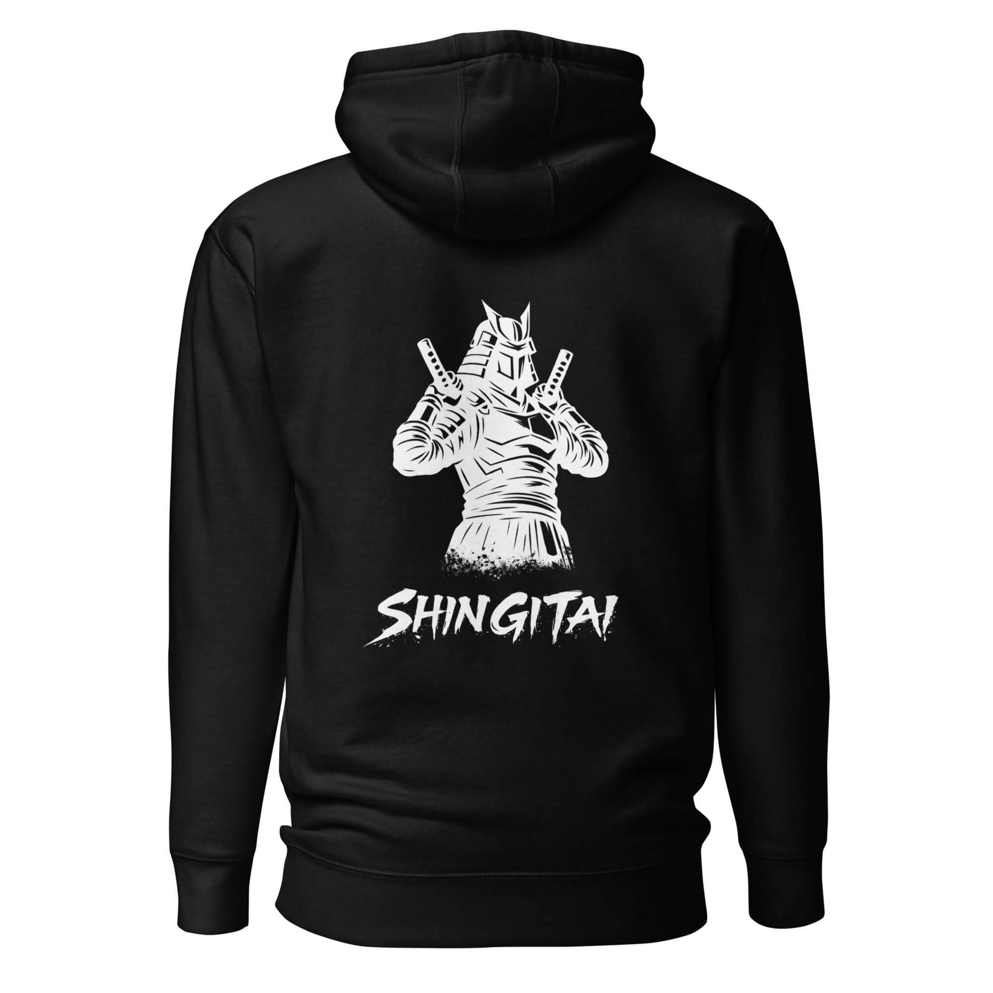 Hoodie Shingitai noir visuel blanc dos et logo blanc face Mindset Ambition