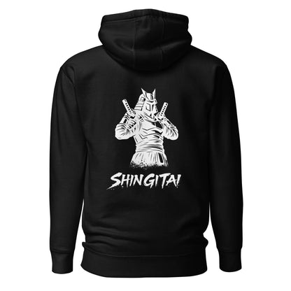 Hoodie Shingitai noir visuel blanc dos et logo blanc face Mindset Ambition