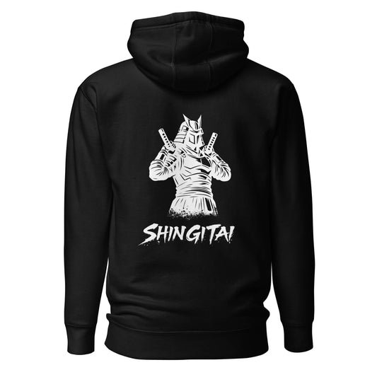 Hoodie Shingitai noir visuel blanc dos et logo blanc face Mindset Ambition